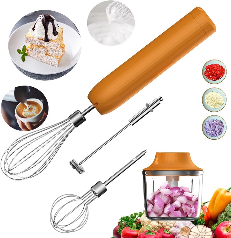 PowCube 4-in-1 Electric Hand Mixer, Electric Whisk, Mini Onion Chopper 10Oz, Small Cordless Hand Blender, Milk Frother Wand for Coffee, Matcha, 4 Speed Rechargeable Food Processor for Baby Food Maker - Image 1
